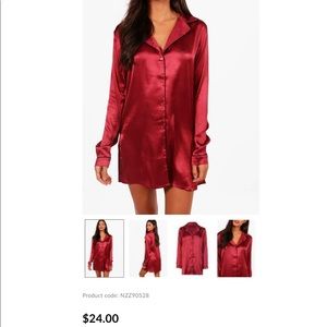 Boohoo burgundy/maroon satin night shirt